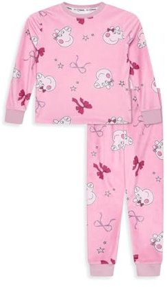 Peppa Pig Girls Pyjamas - Fleece Twosie Girls PJs - Officially Licensed Two Piece Set - Pink with Rainbows and Flamingos, Super Soft, Ribbed Cuffs - Ages 1-5 Years, Cosy Nightwear Gift