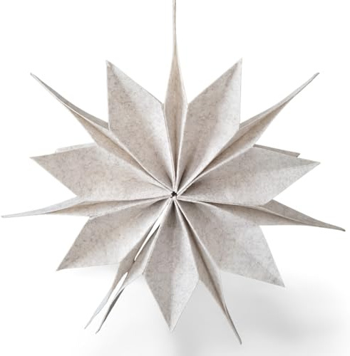 Sternanhänger Filz: Großer Weihnachtsanhänger zum Aufhängen, Faltbarer Stern-Anhänger mit Klett Weihnachten & Winter, Weihnachtsdeko Fenster & Tür, Deko Weihnachtsstern, Weihnachtsschmuck Creme, 40 cm
