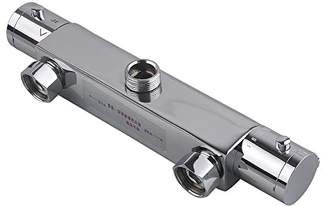 awolsrgiop Robinet de douche avec thermostat, mitigeur de douche en saillie avec arrêt de sécurité à 38 °C, robinet chromé avec affichage de la température, pour lavabo de salle de bain, argenté