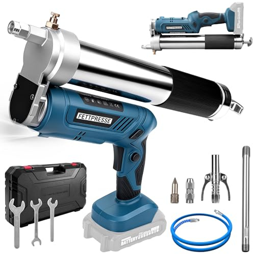 PLODAXE Pressa per grasso a batteria 2 in 1, 12000 PSL, compatibile con batterie Makita da 18 V, tubo lungo da 1 m, 3 bocchini, motore senza spazzole, lampada a LED (senza batteria)