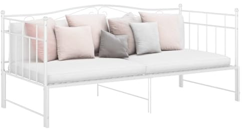 QUAHEAS Ausziehbares Sofabett, weißes Metallbettgestell 90x200 cm, platzsparendes Tagesbett für Gäste, Robustes Design mit Seitenschutz, vielseitig nutzbar