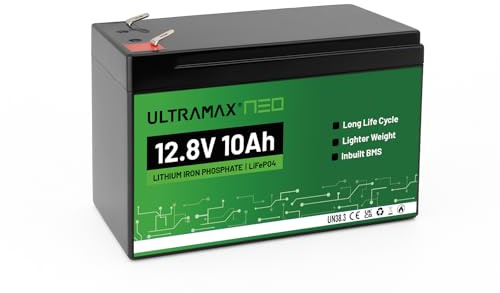 ULTRAMAX Neo 12V 10AH litiumbatteri (LiFePO4), 1 0000+ cykler, 10 års liv, uppladdningsbart