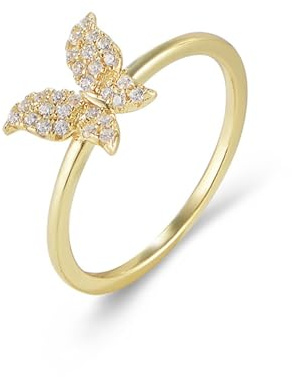 Tolldek Verlobungsring 9K/14K/18K Gelbgold, Schmetterling Partnerringe mit Moissanit Echte Goldschmuck, Antragsring Gold Au 375/585/750, Gr.47-65