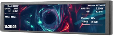 Tangxi 9,2 Zoll Computer Sekundärbildschirm, CPU Temperaturüberwachung, Querformat, Hochformat, Dynamisches Videothema, FHD 1920 X 462, Anzeige für PC CPU GPU Temperatur (Black)