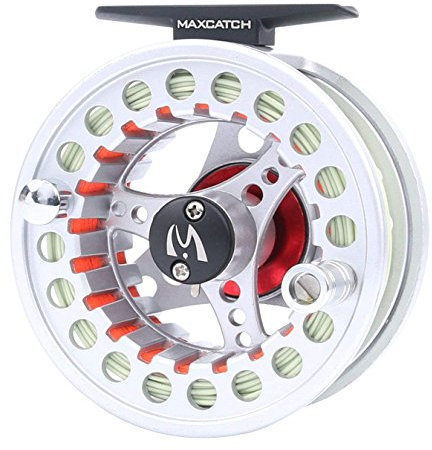 MAXIMUMCATCH ECO Serie Fliegenrolle großer Spulenkern mit Druckguss-Aluminum-Körper Fliegenfischen Rolle in 3/4wt 5/6wt 7/23wt, Silver/Schwarze/Regenbogen, mit Schnüre Combo