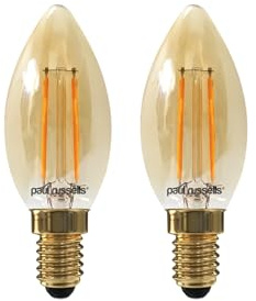 paul russells LED Candle Filament Light – 2.5W 20W Equivalent Replacement, 200LM Lumens, 2200K Extra Warm White, SES E14 Small Edison Screw C35 Bulbs – Energy Saving Non-Dimmable Lamps - 2 Pack