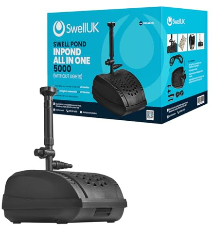 Swell UK Inpond All in One 5000 Without LED Lights – Premium Pump with UV Clarifier & Fully Submersible | Biological and Mechanical Media Included – 3 Years Warranty