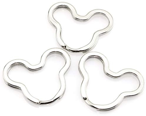 Heyous 10 Stück kreativer flacher Schlüsselanhänger Silber DIY Metall Schlüsselhalter Schlüsselanhänger Hoop Loop Mickey Mouse Form