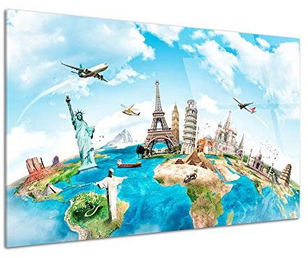 DECLINA - Quadro in plexiglas, Stampa su Vetro Acrilico Plexiglas, Quadro da Parete, Decorazione Moderna, Quadro in plexiglas Deco, Motivo: Mappa del Mondo, 50 x 30 cm