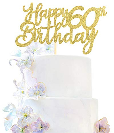 3 Pieces Happy 60th Birthday Cake Toppers Gold 60th Birthday Cake Toppers Happy 60 Birthday Cake Decoration for 60th Birthday Party Decorations