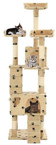 Tidyard XXL Kratzbaum Kletterbaum für Katzen mit 2 Katzenhäusern 3 Plattformen Beige 170cm
