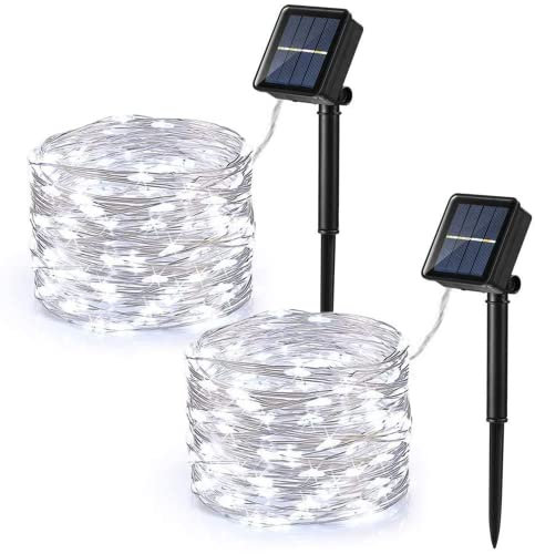 PhilzOps [2 Stück] Solar Lichterkette Weihnachtsdeko Aussen, 12M 120 LED Wasserdicht Solarlichterkette 8 Modi KupferDraht Außenbeleuchtung für Bäume Terrasse Hof Hochzeit DIY Innen, Kaltweiß