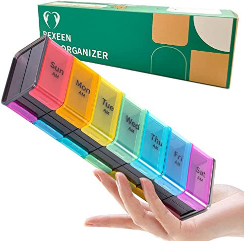 Große Tablettenbox 7 Tage morgens abends – XL Pillendose 2 Fächer Beidseitige Pillenbox für eine Woche Medikamentenbox 14 Tage Groß Tabletten Organizer Wochen Medikamenten Supplement Pill Box