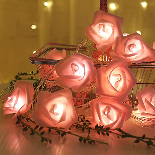 DWTECH Blume Lichterketten - 6,6Ft 20 LED Künstliche Rose Girlande Fee Lichter Batteriebetriebene Dekoration für Muttertag Hochzeit Geburtstag Jahrestag (Rosa)