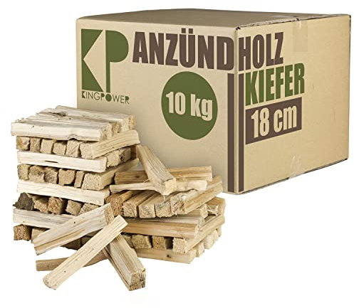 Anmachholz 10 kg Kiefer Anzündholz Anfeuerholz Brennholz Holz für Kamin Grill Ofen Trocken BBQ Smoker Kaminholz Anzünder 18 cm Ofenholz Ofenfertig Kingpower