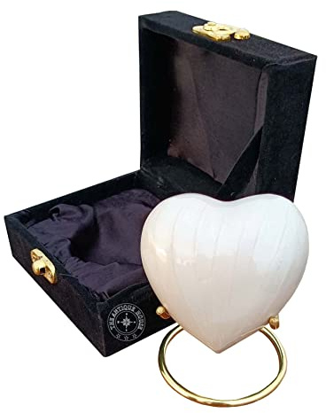 Urna de Cremación Blanca para Cenizas Recuerdo Urna en Forma de Corazón con Caja Negra y Soporte de Latón Mini urna para su ser querido Entierro Adulto y Funerario para Adultos e Infantes