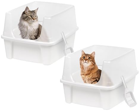 Iris Ohyama Katzenklo offen, bis 7 kg, 2er-Satz, Weiß, ohne Deckel, Katzentoilette, hoher Abnehmbarer Rand, Für große Katzen, Kätzchen, Toilet, XXL Toilette, BPA-frei, Cat Litter Box, CLH-12