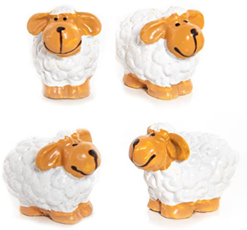 Kleine Schaf-Figuren, 4er Set: Mini-Schafe Frühlingsdeko, Osterschmuck Deko, Osterdeko Schäfchen, Tischdeko Ostern, Miniatur Tiere, Geschenke und Osterfest, Give-Away Klein, Osterdekoration, 3,5 cm