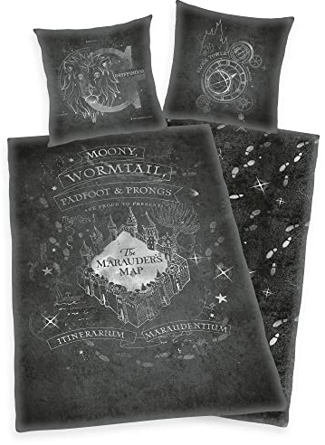 Harry Potter - Biancheria da letto double-face con biglietto del rumtreiber, 2 pezzi, 135 x 200 cm, 80 x 80 cm