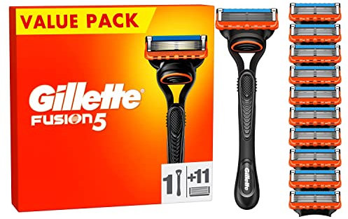 Gillette Fusion5 Rasierer für Männer, ein Gillette Rasierer, 11 Ersatzklingen, mit Gleitstreifen für eine gründliche Rasur