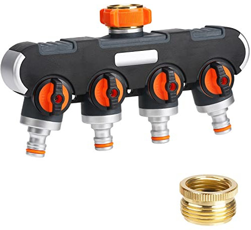 oumuik 4 Wege Verteiler 3/4-1/2 Zoll Wasser/Garten Verteiler für Gartenschlauch Kupplung mit Absperrhahn