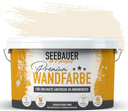 SEEBAUER diy Wandfarbe Beige 2,5L für Innen (No. 435 Vanilla Cream) Edelmatte cremebeige Innenfarbe - Beigetöne sehr hohe Deckkraft - Matt, Abwaschbar und Tropffrei