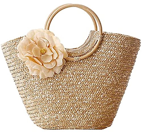 Borse e borse di paglia per le donne Tote Bag fatto a mano a maglia grande borsa di paglia estate rattan tessuto borsa da spiaggia, Beige