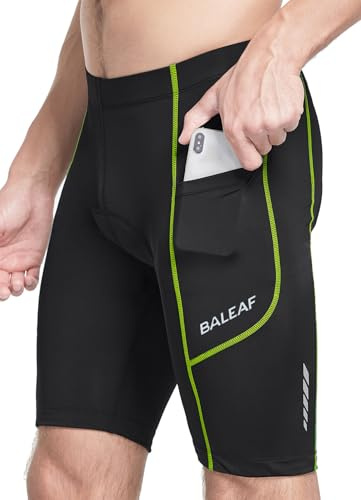 baleaf Men's Padded Cycling Shorts Padding Bike Shorts Road Biking MTB Shorts Bicycle Pockets UPF 50+ Black/Green L