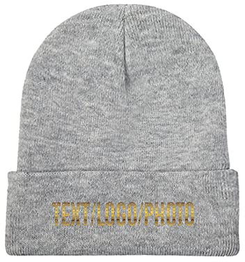 Benutzerdefinierte Beanie-Mütze für Männer und Frauen, fügen Sie Ihr eigenes Bild mit Bündchen hinzu, schwarz, grau, One size