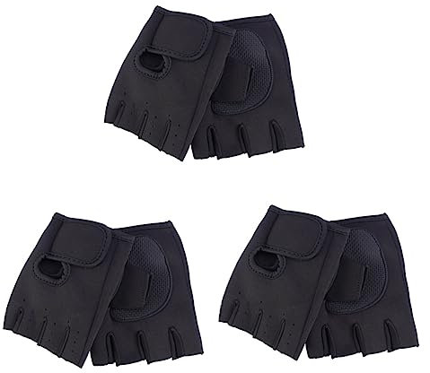 INOOMP 3-teiliges Paar Fahrrad-Fitness-halbfingerhandschuhe Sporthandschuhe – Gummimaterial Für Yoga Hanteln Langhantel Krafttraining L Schwarz