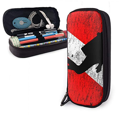 Pu Leder Federmäppchen Geschenke Für Taucher Mit Flagge Zum Tauchen Schulmäppchen Multifunktions Stiftemappe Tragbare Aufbewahrung Bleistift Tasche Für Teenager Büro Schul