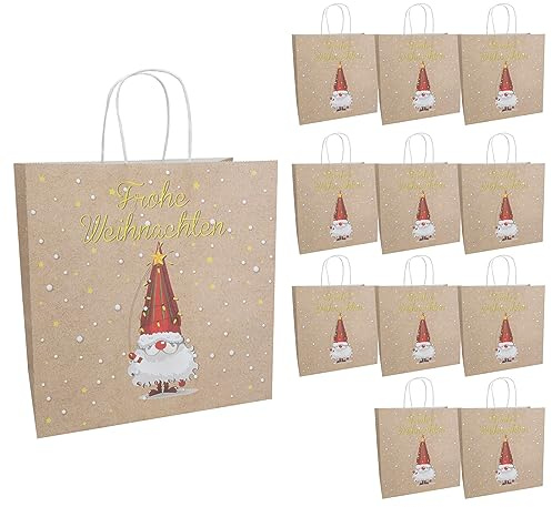 Idena 30362-12 – Presentpåsar jultomten, 12 stycken, 28 x 28 x 15 cm, papperspåsar, presentpåsar, julpåsar