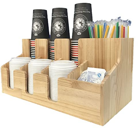 Portavasos desechable Portavasos Organizador Dispensador de Vasos de Madera con 8 Compartimentos Portavasos Almacenamiento Caja de Almacenamiento de Paja de condimento Vertical (C