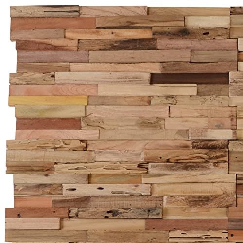 Homgoday Decorative Wall Panels Wall Cladding Panels 10 pcs 1.03 m2 Recycled Teak Decorative Panels Brown