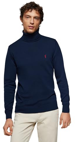 Polo Club Jersey Cuello Alto Azul Marino para Hombre con Logo Bordado 100% Algodón - Coton Suéter