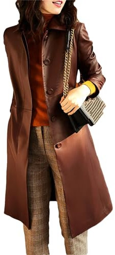 Hgvcfcv Damen Echtes Leder Schnürmantel Schaffell Jacke Langer Trenchcoat Große Größe Mäntel, weinrot, 46