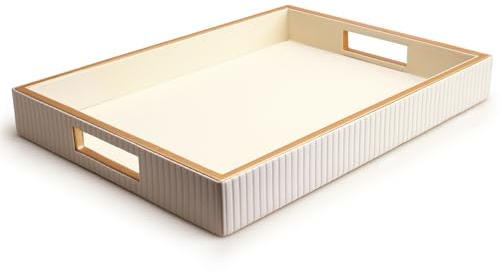 SANZIE Leather Tray Desktop Storage Organizer Premium Serving Trays Decorative Tray Valet Tray for Sundries Cosmetics Phone Wallet Cutlery (White Holder)