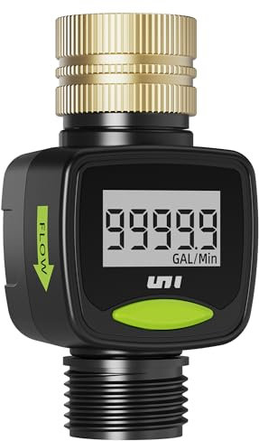 Unistyle Wasserdurchflussmesser für Wohnmobile, 360°-Schlauch Wasserzähler mit Messing Einlassmetall, ±5% Messgenauigkeit, Misst Gallonen-/Literverbrauch