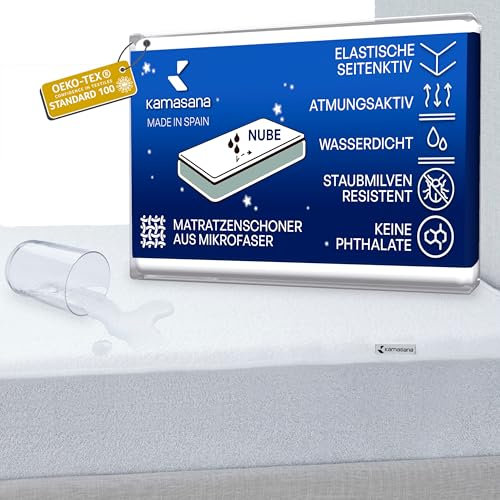 KAMASANA Matratzenschoner Wasserdicht 160 x 200 wasserdichte Matratzenauflage aus Mikrofaser ohne Knistern Oeko-Tex zertifizierte Atmungsaktive Anti-Allergie AntiMilben Spannbettlaken Made in EU Nube