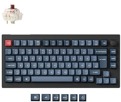 Keychron V1 Max Deutsch DE ISO 75% RGB benutzerdefinierte mechanische Tastatur, 2,4 GHz/Bluetooth 5.1/kabelgebundenes QMK/VIA programmierbare Makros, Hot-Swap-fähiger Gateron Jupiter Braun-Schalter