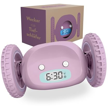 CLOCKY auf Rädern Lauter Wecker Digital Wecker Laut für tiefschläfer | Erwachsene Jugendliche Lustig für schwerhörige schwere Schläfer Weglaufen Fahrender Springen Wegrollen Geschenk, Lavendel
