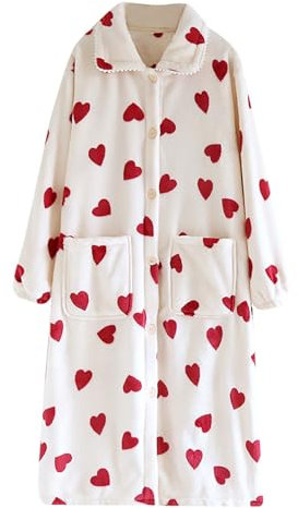 Damen-Bademantel aus Fleece mit Blumendruck, weicher und warmer langer Bademantel für Damen, rote Rosenmuster, Loungewear, Robe, luxuriöser Taillengürtel, Nachtwäsche, leichte Nachtwäsche, rot, XL