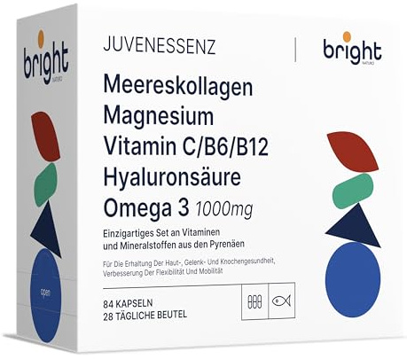 Gestión de la Edad - Colágeno Marino + Ácido Hialurónico + Magnesio + Omega-3 1000 - sin GMO, PHYTO-GUIDE | Fórmula vital para Rejuvenece Piel, Fortalece Articulaciones | 28 Dosis Diarias
