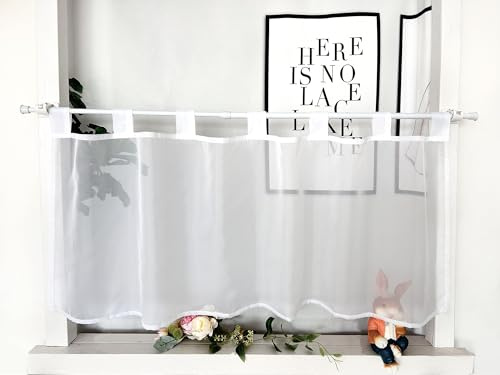 Devola Tenda corta in voile, con passanti, moderna, da bistrò, trasparente, in tinta unita, 60 x 120 cm, colore bianco, 1 pezzo