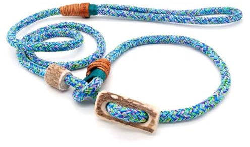 Retrieverleine 8 mm | Aqua Marine | Moxon-Leine mit hochwertigem Horn-Zugstopp | robuste, wetterfeste Hundeleine aus Tau mit integrierter Halsung - 130 cm