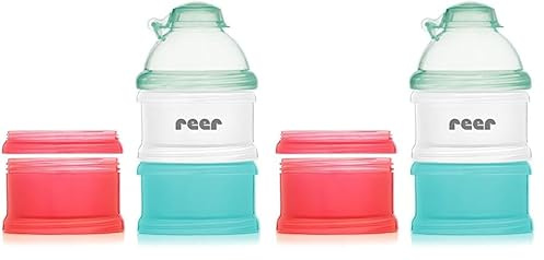 reer 21012 Milchpulver-Portionierer, 4er Set: 3 Boxen zur Aufbewahrung, Ein verschließbarer Trichter, mehrfarbig, 108 g (Packung mit 2)