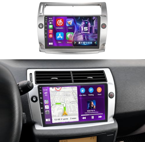 Fuluku 9Écran Autoradio pour Citroën C4 2004-2009/C-QUATRE 2008-2011 2+64G | Radio carplay voiture avec Android Auto sans fil, Android 15 9écran Tactile, Bluetooth 5.0/GPS/Caméra de recul/FM/WiFi, 26UI