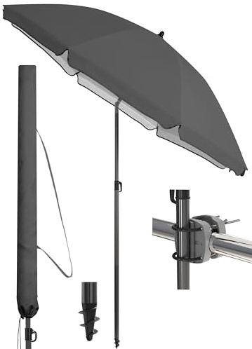4smile Sonnenschirm Balkon SunnyJoy Ø 200 cm, 3-IN-1 Set - UPF 50+ Balkon Schirm + Sonnenschirmhalter Balkongeländer + Sonnenschirm Schutzhülle - Sonnenschutz Balkon, Gartenschirm, Anthrazit