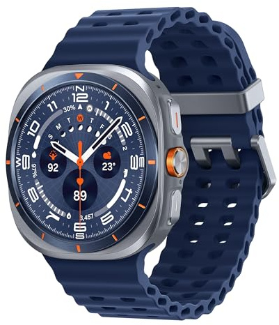 Samsung Galaxy Watch Ultra (2025), AI Smart Watch, Marine Band, Titanium Casing, Cushion Design, Quick Button, 47mm, LTE, Titanium Blue, 3 Year Extended Warranty (UK Version)