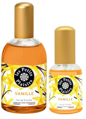 Les Petits Plaisirs – Lot Eau de Toilette Vanille 110 ml + 30ml, Duo solaire, poudré et chaleureux, Parfum femme, Coffret cadeau, Made in France 110ml, 30ml